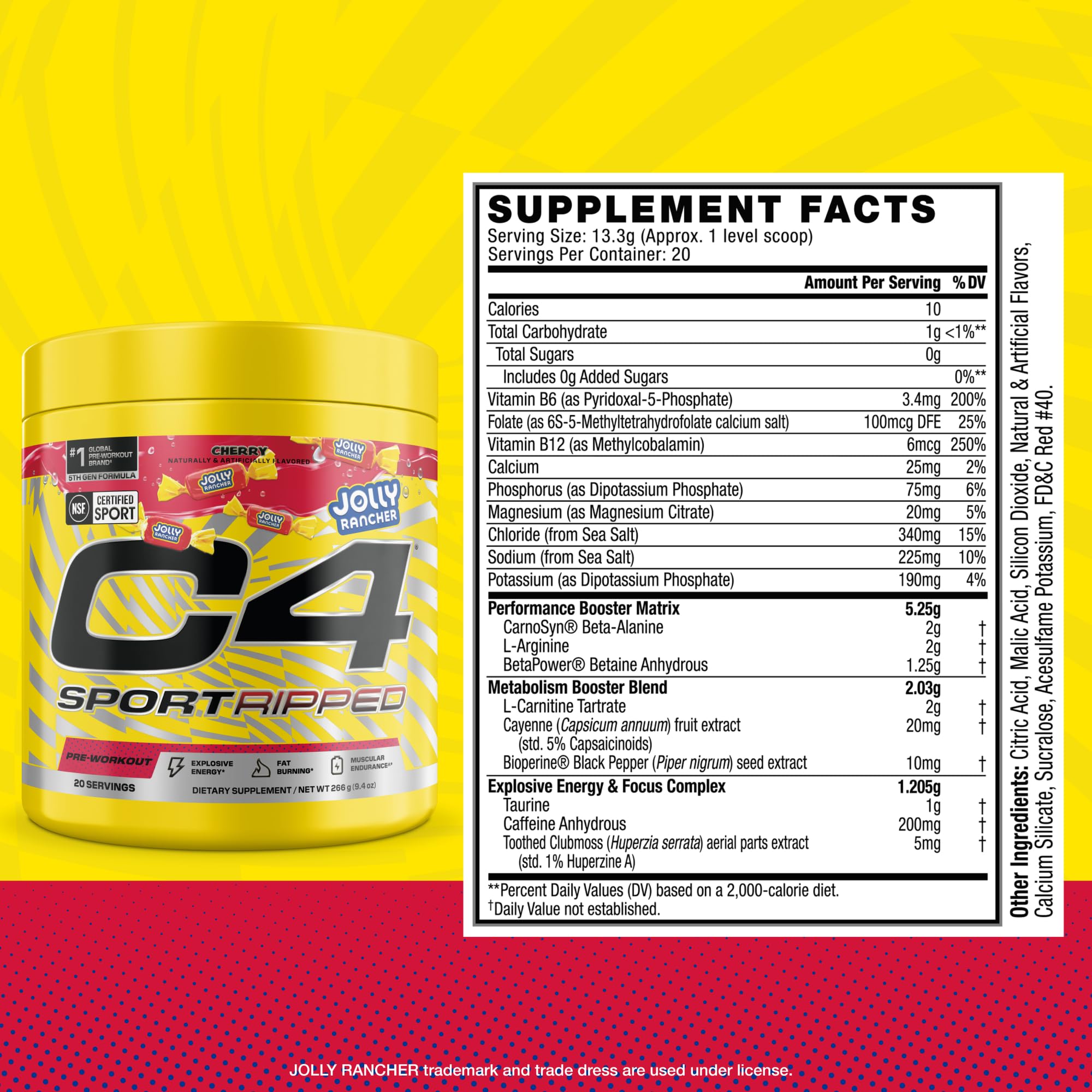 C4 etiqueta con ingredientes y sello NSF Certified for Sport visible