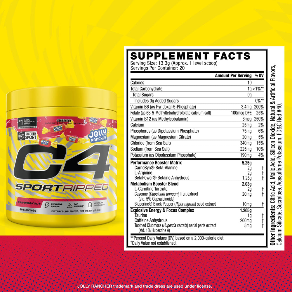 C4 etiqueta con ingredientes y sello NSF Certified for Sport visible