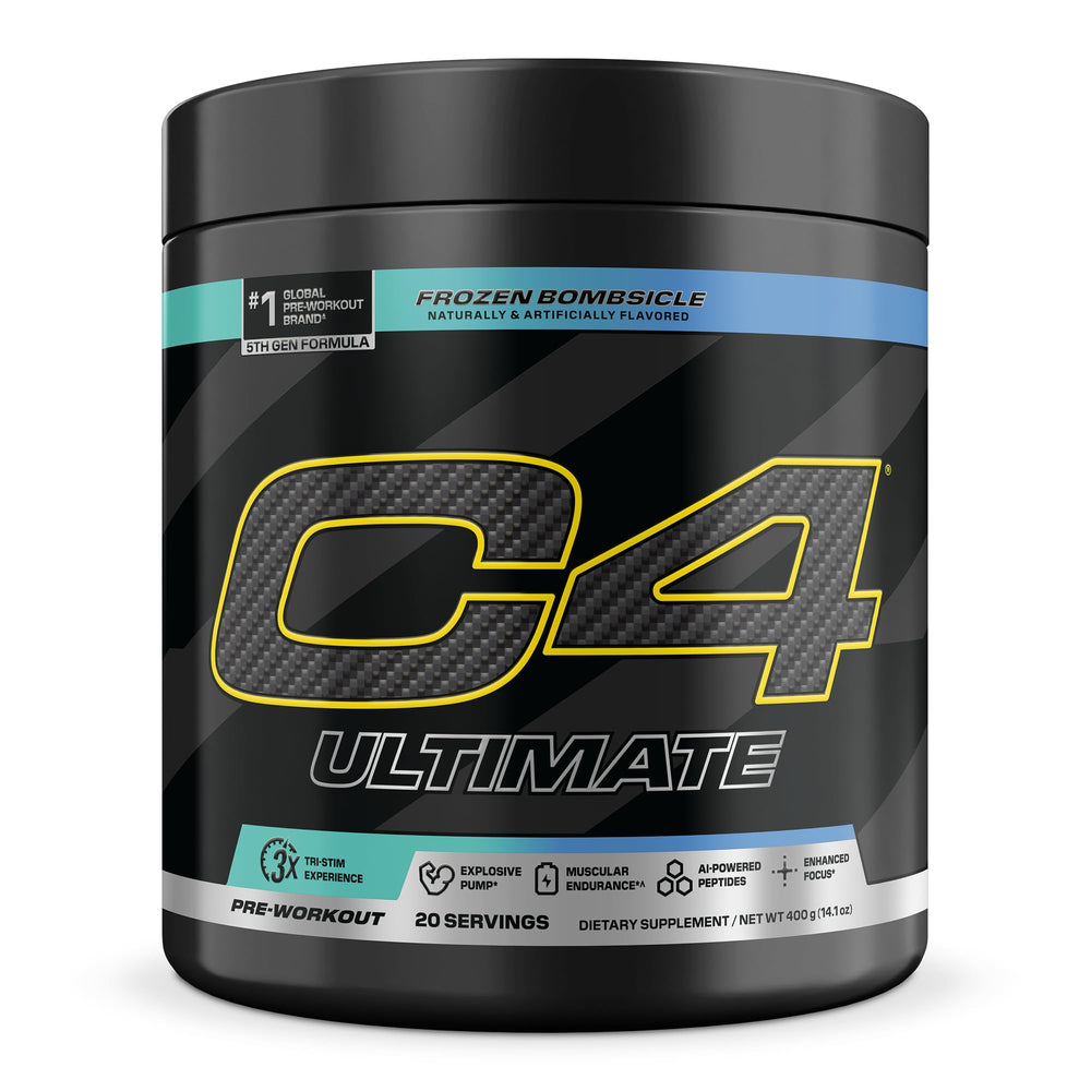 C4 envase frontal mostrando marca y energía para entrenamientos