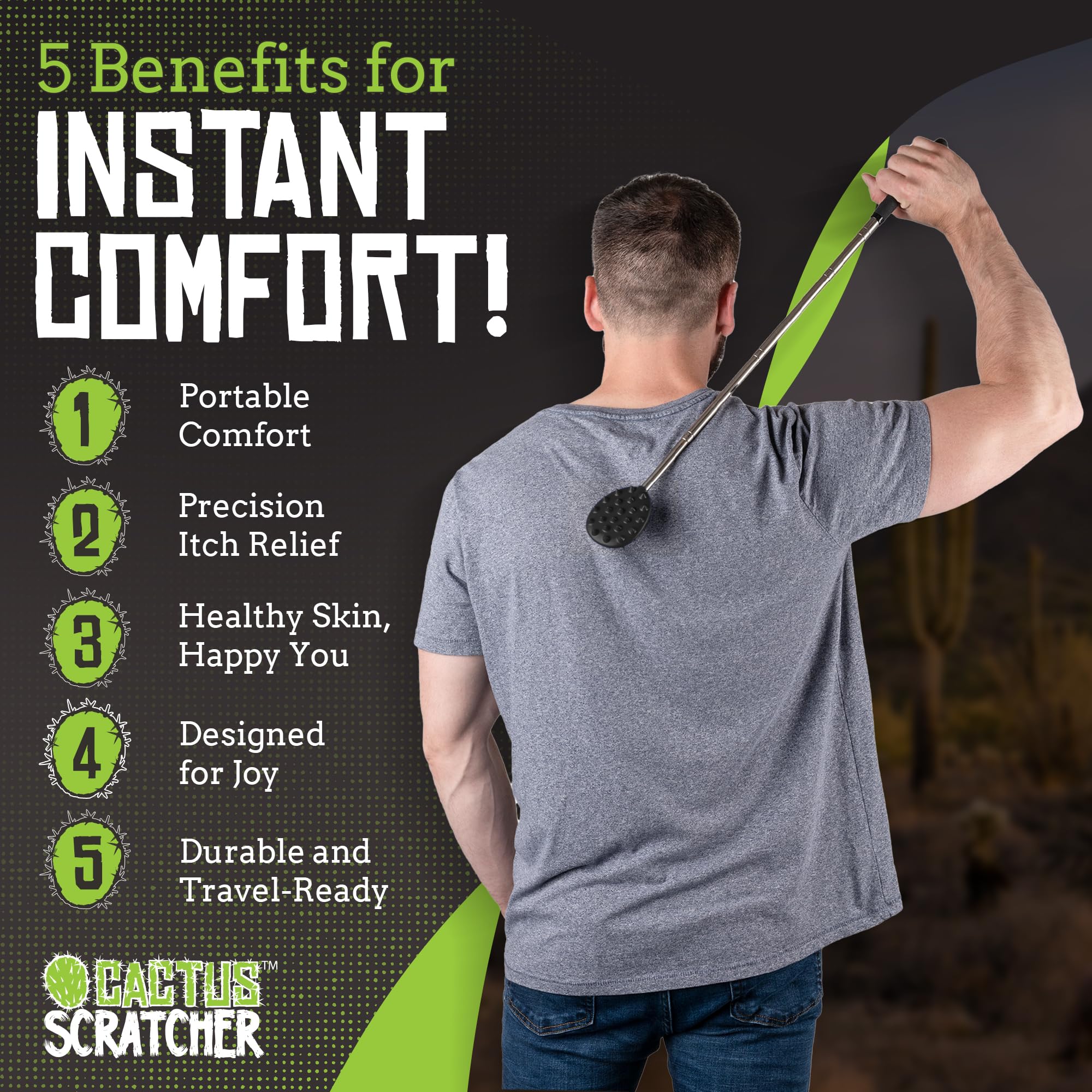 Cactus Scratcher detalle del cabezal doble para opciones de raspar y masajear