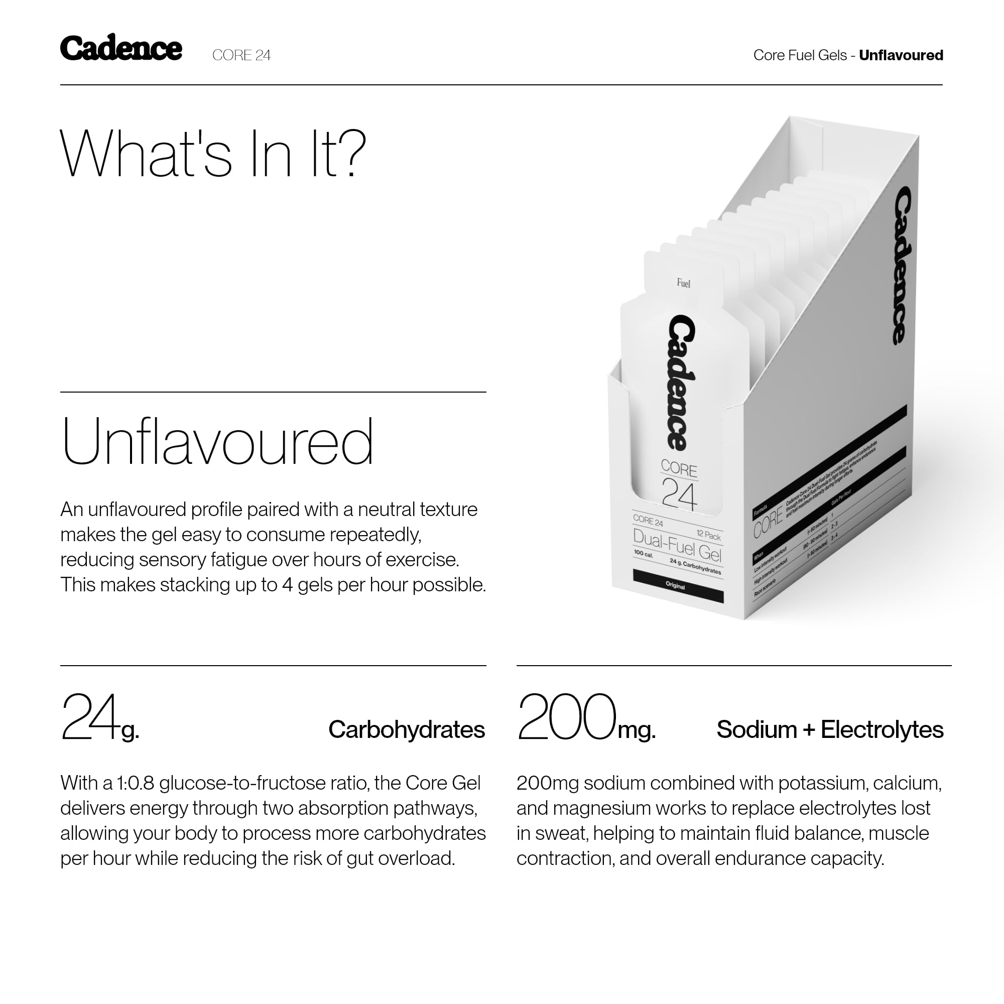 Cadence envase abierto listo para consumir durante ejercicio prolongado