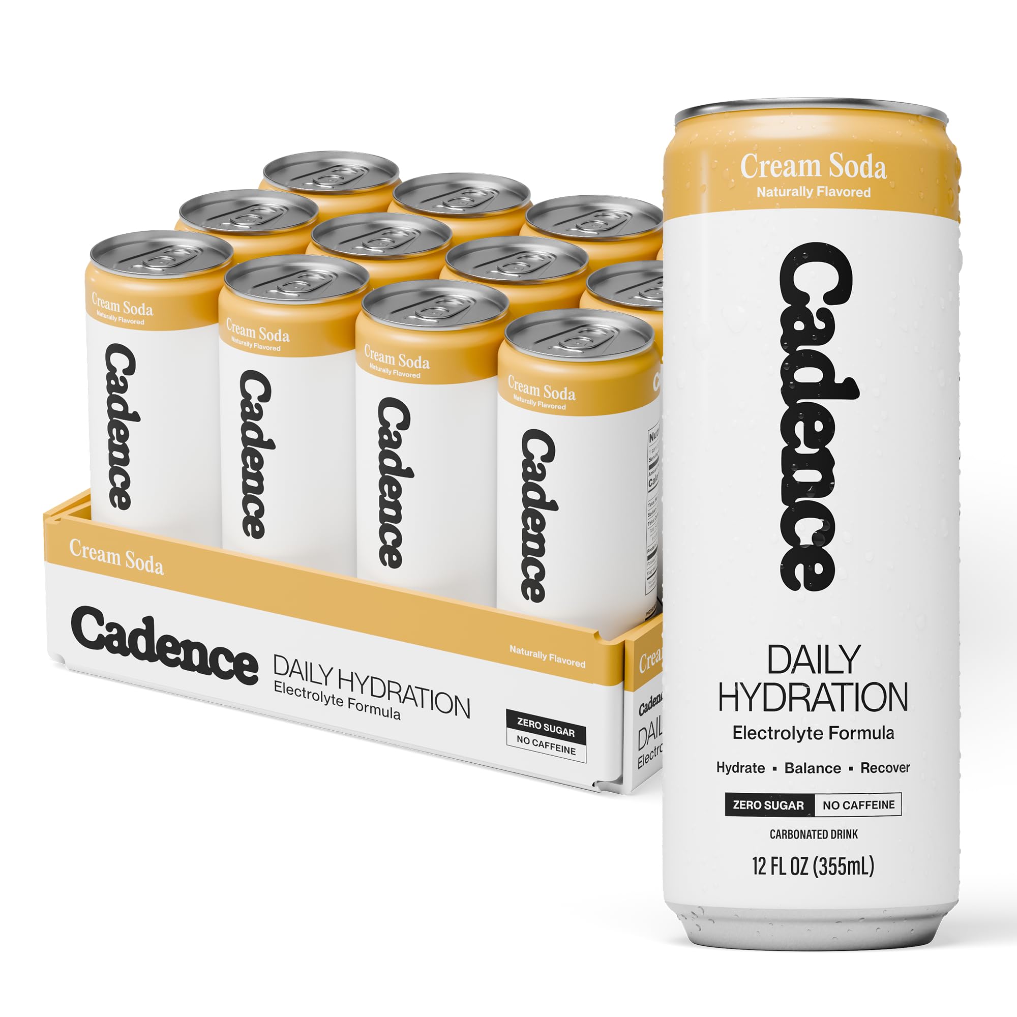 Cadence crema soda lata frontal mostrando diseño y beneficio refrescante