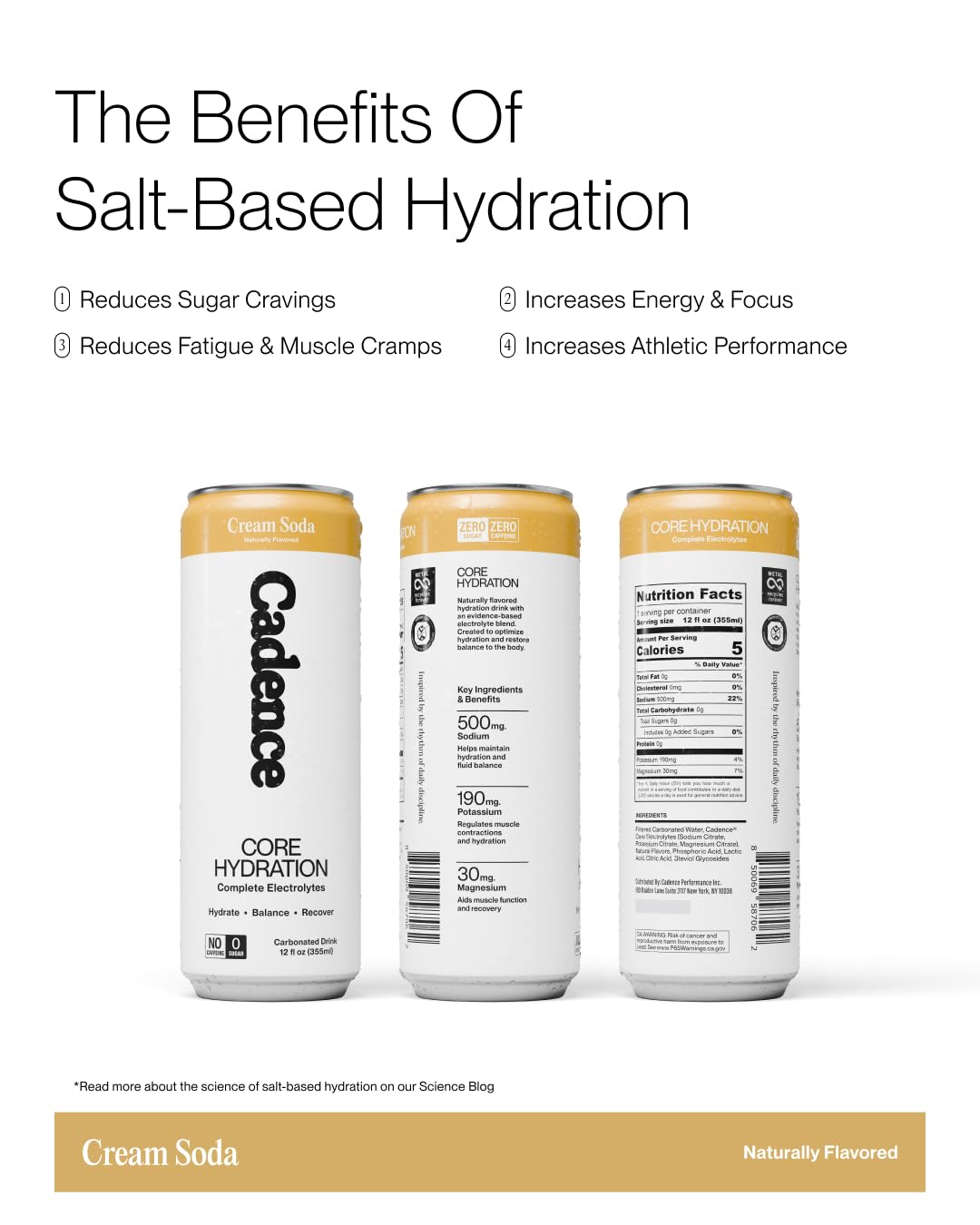 Cadence crema soda latas sobre hielo para máxima frescura inmediata