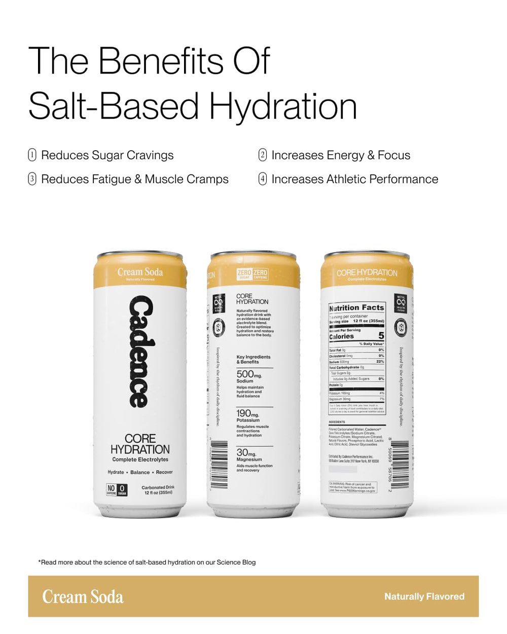 Cadence crema soda latas sobre hielo para máxima frescura inmediata
