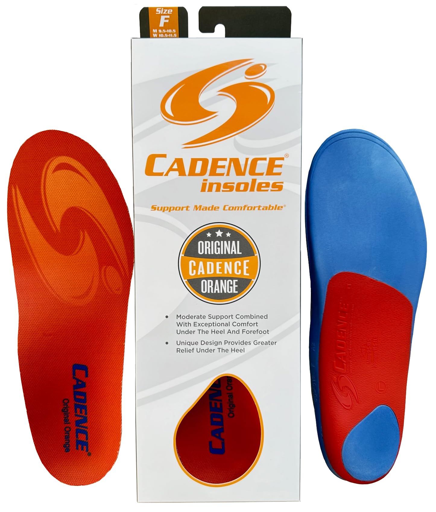 Cadence vista frontal del empaque naranja mostrando soporte y durabilidad