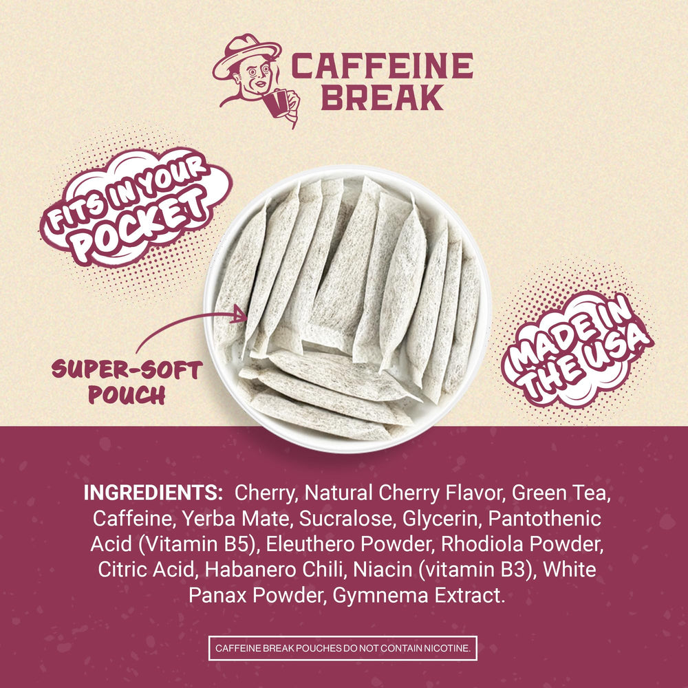 Caffeine Break pouch en mano para comparar tamaño y conveniencia