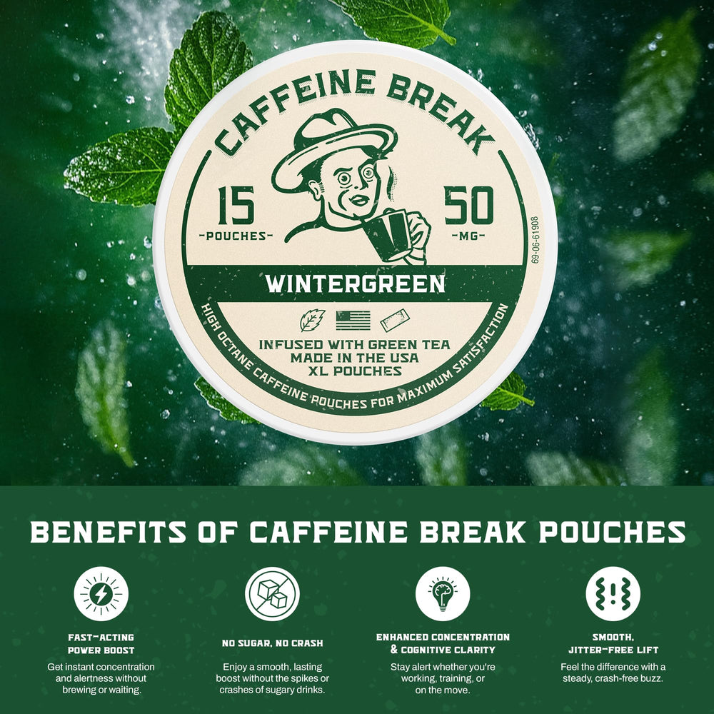 Caffeine Break etiqueta con 50 mg, información de cafeína visible