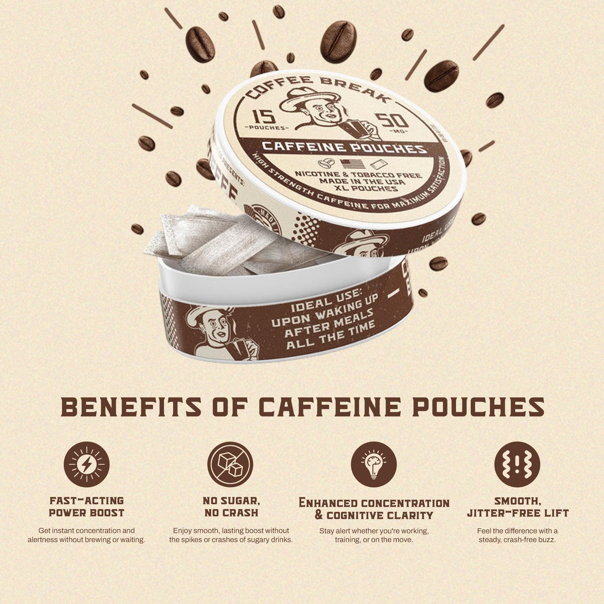 Caffeine Break pouch colocado junto al labio mostrando uso discreto