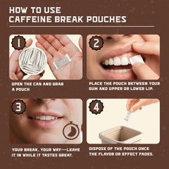 Caffeine Break primer plano del pouch mostrando textura y liberación de sabor
