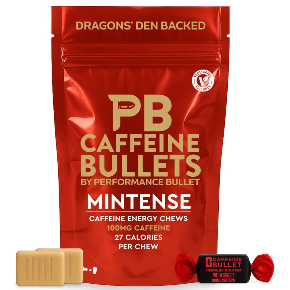 Caffeine Bullet frente del envase mostrando 40 chews y beneficio energía rápida