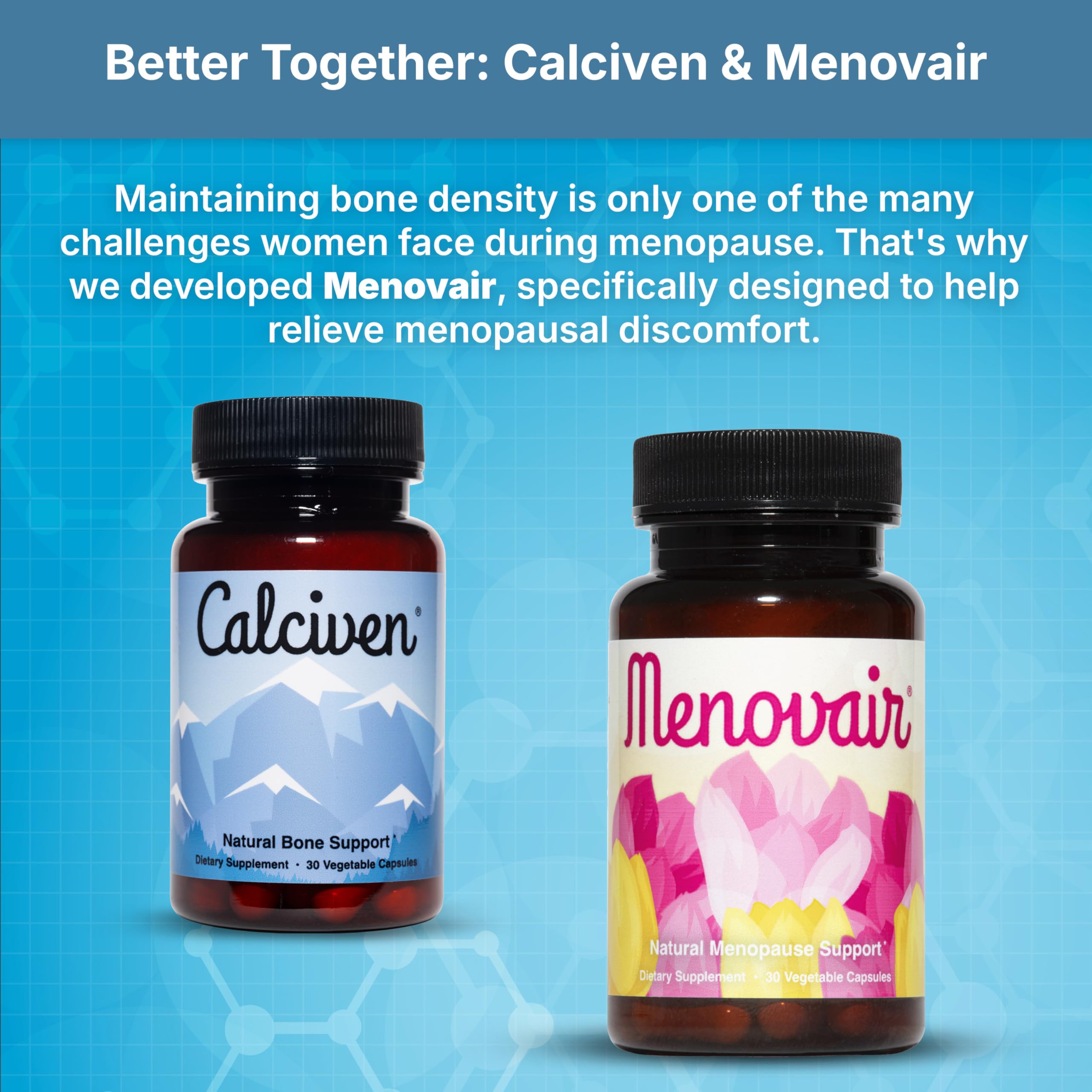 Botella Calciven junto a extractos naturales que sugieren pureza