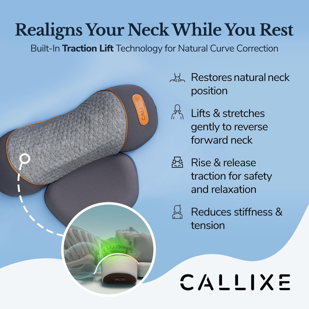 CALLIXE persona usando TheraPillow en sofá para aliviar cuello