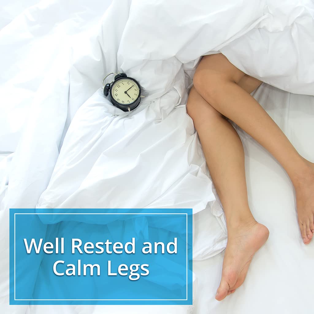 Calm Legs frasco abierto con tabletas listo para uso nocturno beneficios