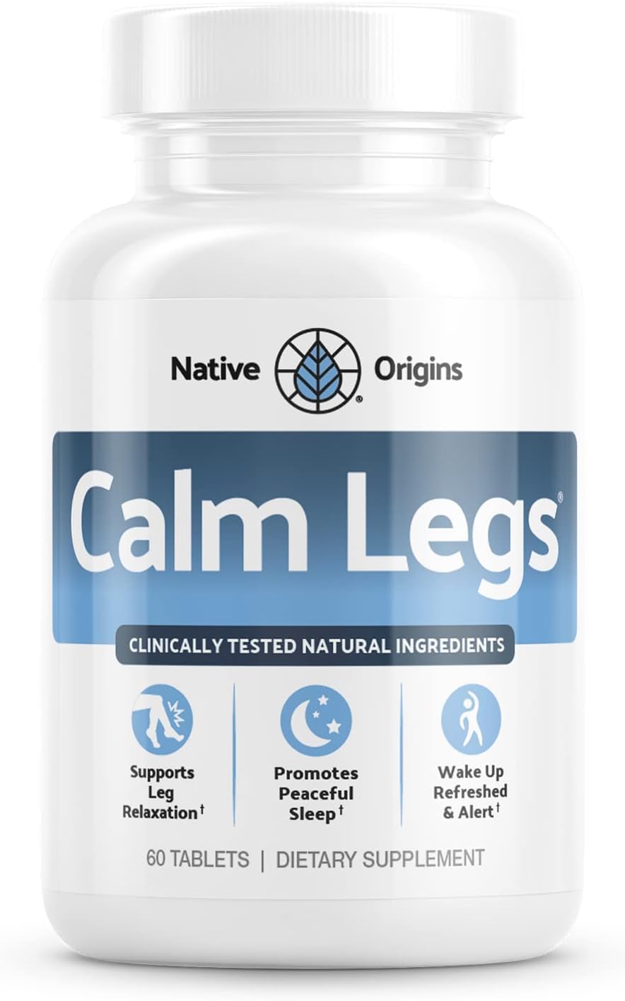 Calm Legs vista frontal del envase mostrando dos beneficios de descanso