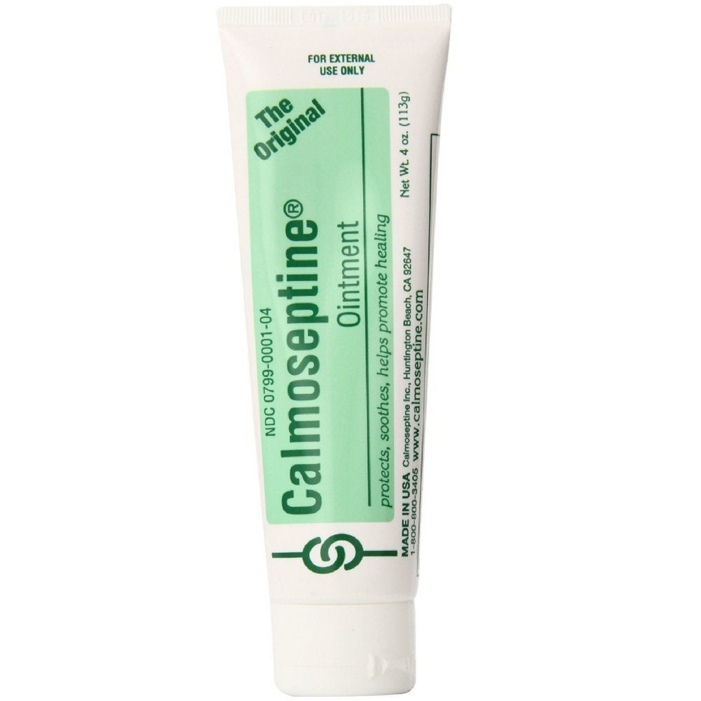 Calmoseptine envase frontal 4 oz pack de 4 mostrando etiqueta y facilidad de transporte