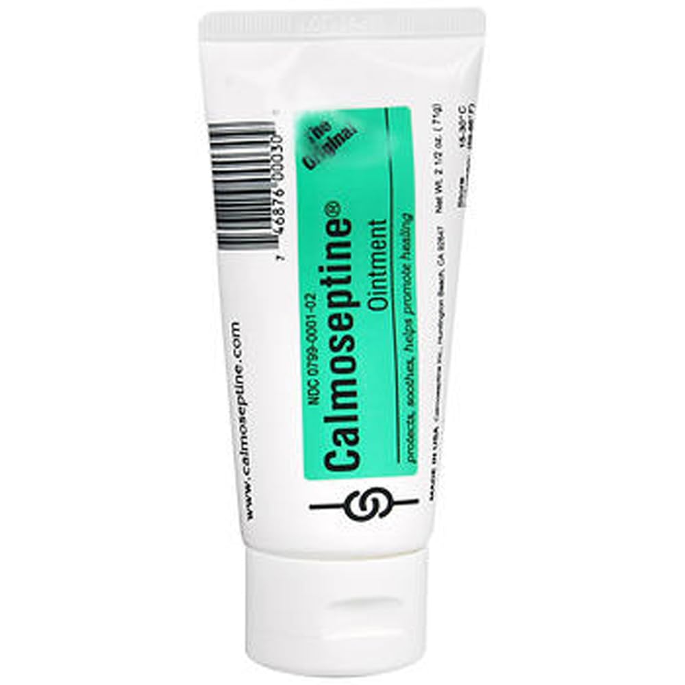 Calmoseptine envase frontal mostrando tamaño y etiqueta para identificación rápida