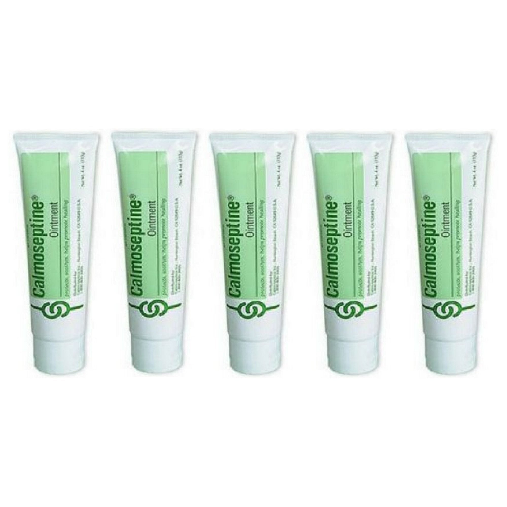 Calmoseptine tubo frontal pack de 5 mostrando etiqueta y tamaño práctico