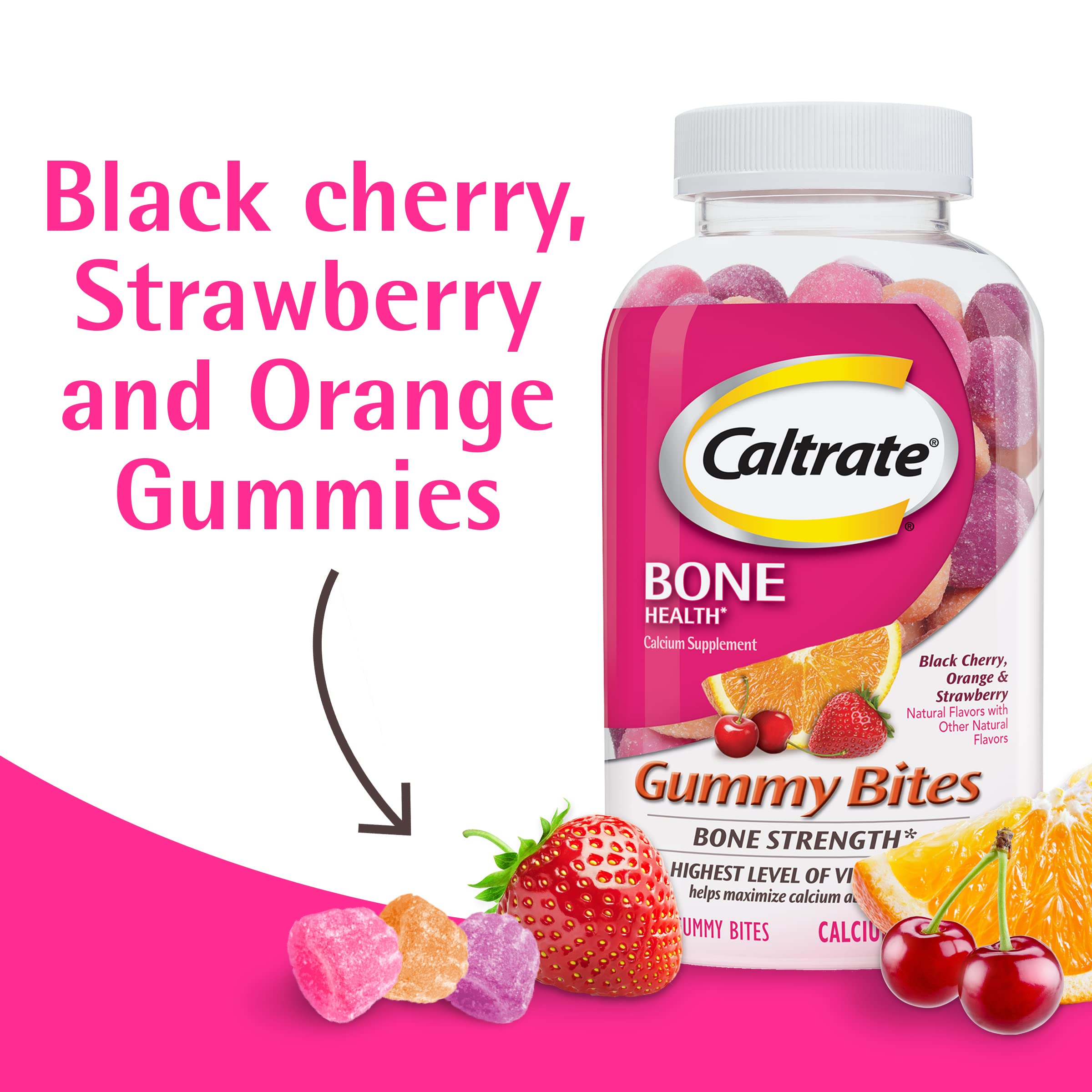 Caltrate detalle de gomita con textura visible y aspecto masticable, atractivo al paladar