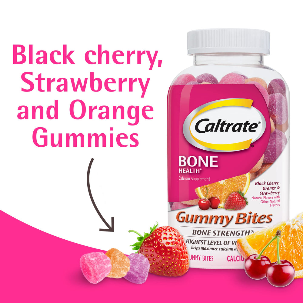 Caltrate detalle de gomita con textura visible y aspecto masticable, atractivo al paladar