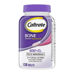 Caltrate frasco frontal mostrando 120 tabletas y beneficio de suministro prolongado