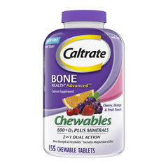 Caltrate frasco frontal mostrando 155 tabletas y conveniencia diaria