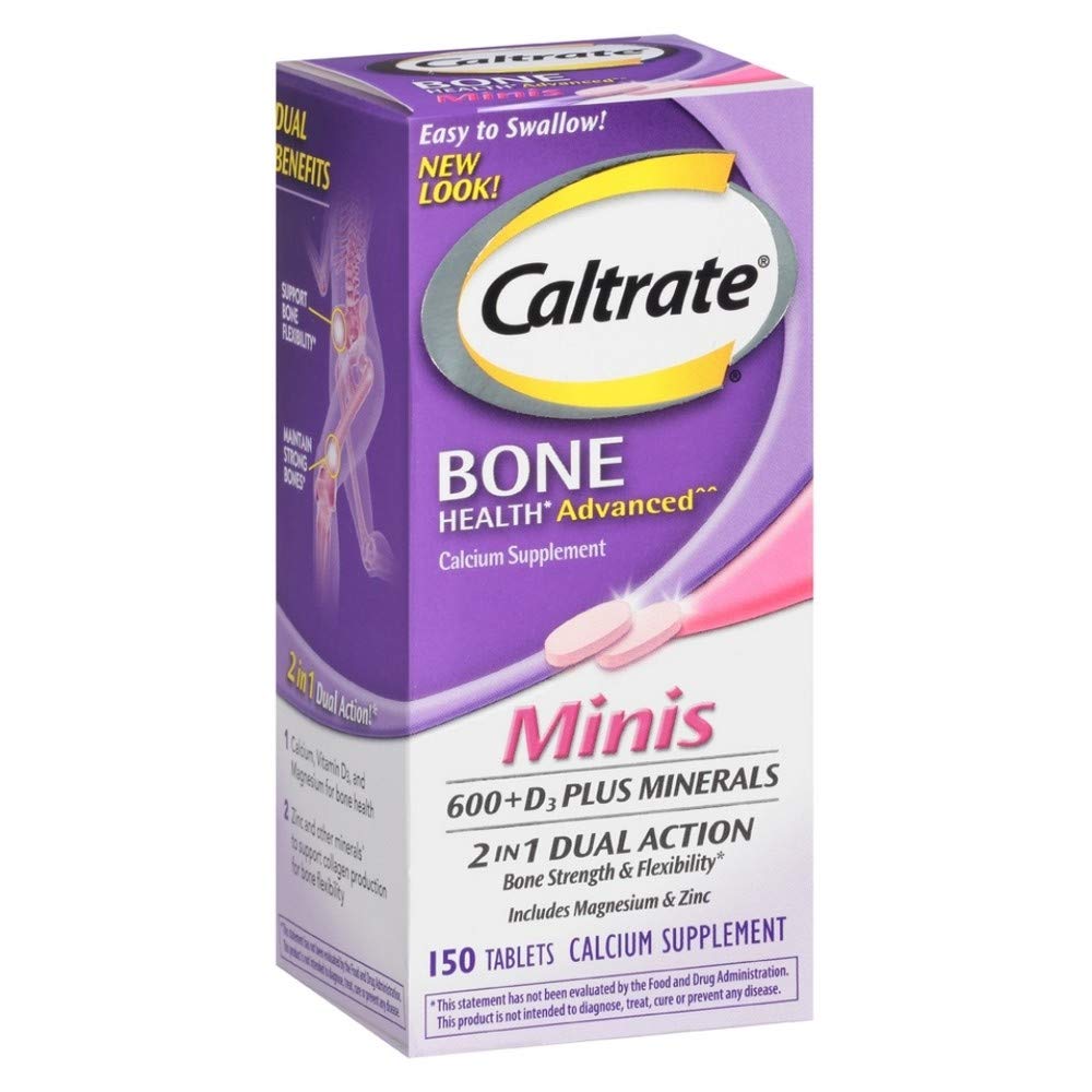 Caltrate frasco frontal con tabletas mini, fácil de llevar y uso diario