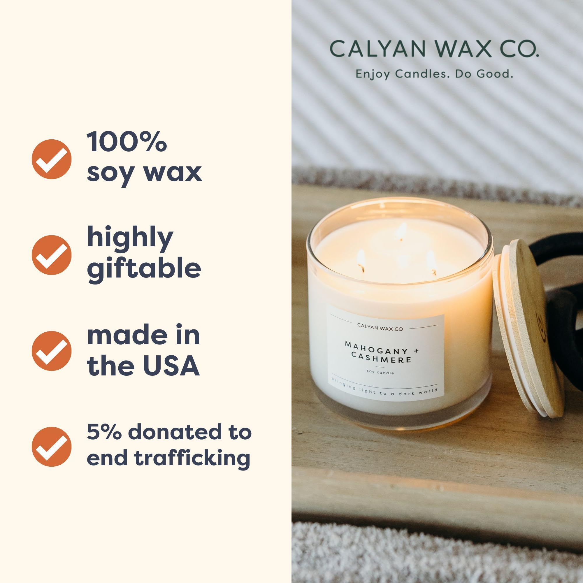 Calyan Wax Co. textura de cera de soja que indica quema limpia