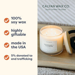Calyan Wax Co. textura de cera de soja que indica quema limpia