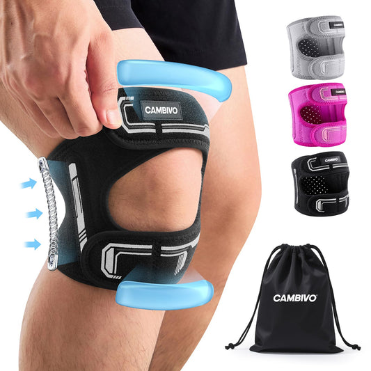 CAMBIVO frente del soporte de rodilla mostrando diseño y forma, soporte discreto
