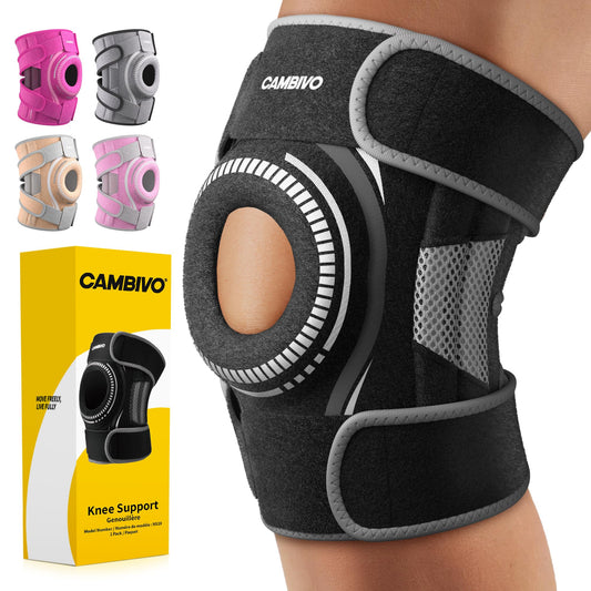 CAMBIVO rodillera frontal mostrando ajuste y diseño, soporte discreto