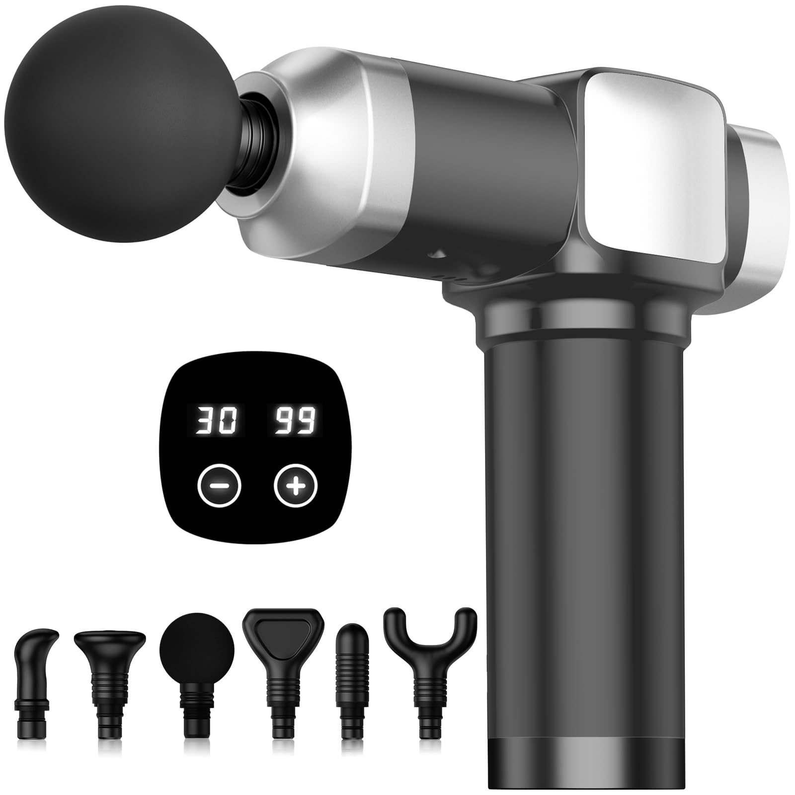 CAMEFER masajeador percutor frontal mostrando diseño ergonómico y facilidad de uso
