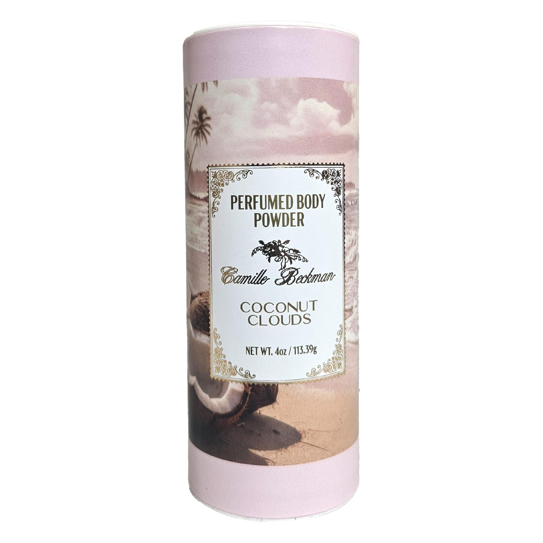 Camille Beckman envase frontal de Coconut Clouds muestra diseño y volumen 4 oz, ideal para llevar