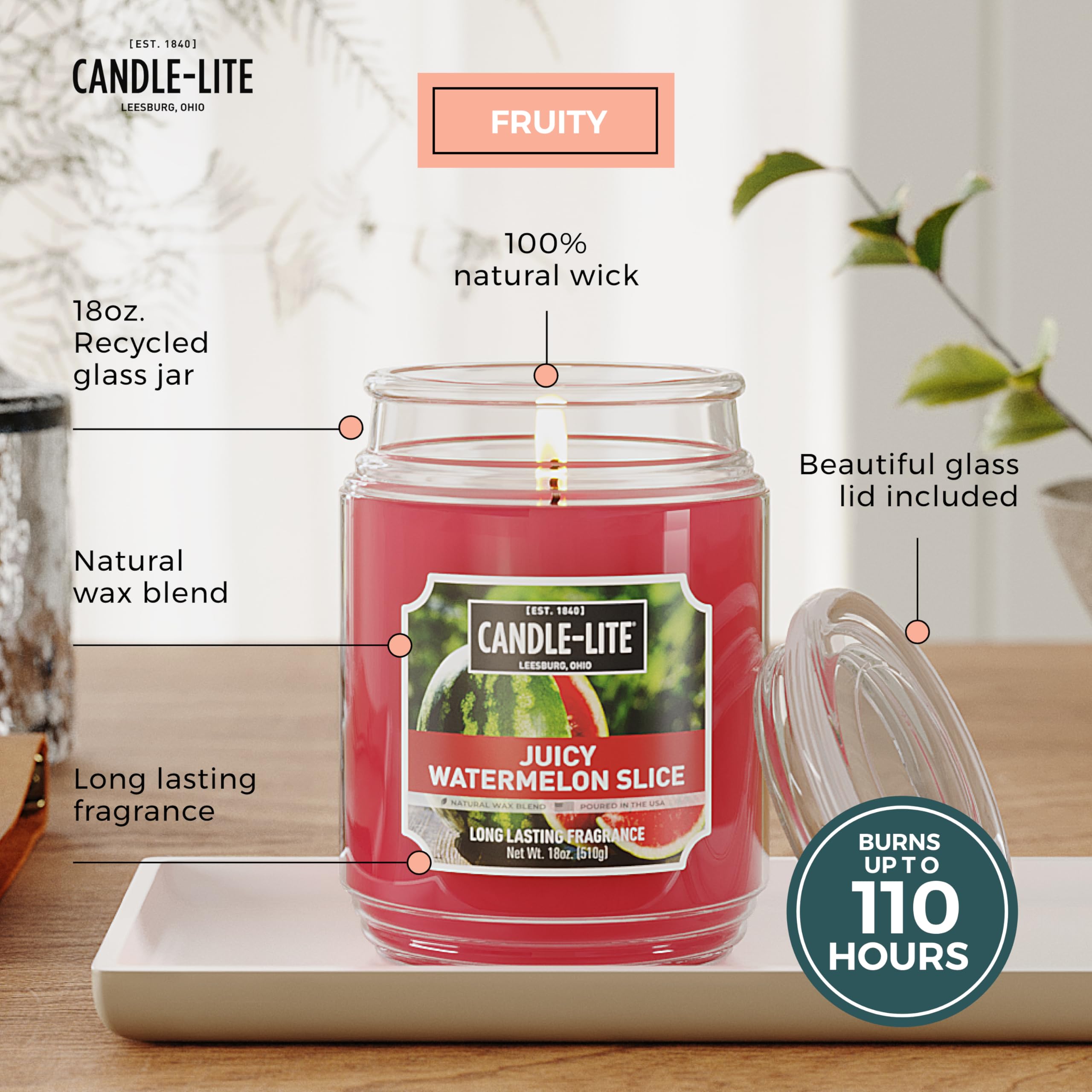CANDLE-LITE plano detalle de la cera y mecha de algodón, beneficios de combustión limpia