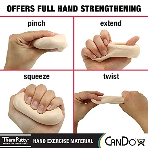 CanDo TheraPutty Plus manos realizando ejercicio de pinza para mejorar fuerza