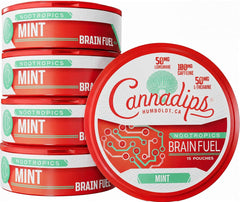 Cannadips empaque frontal mostrando Mint Energy y beneficios para energía limpia
