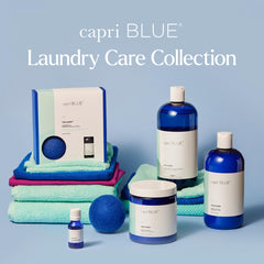 Capri Blue frasco en entorno de lavandería elegante, estética de hogar