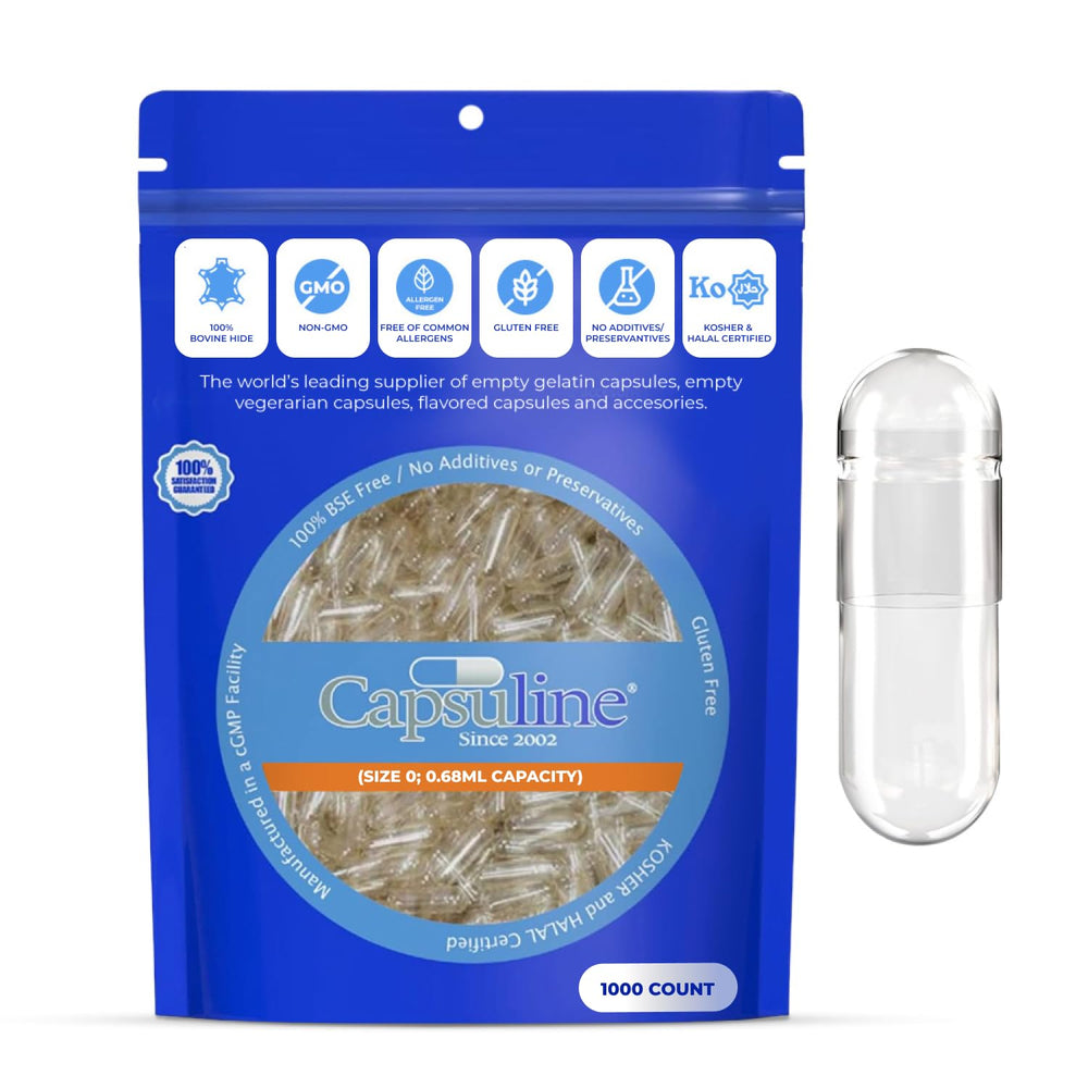 Capsuline empaque frontal mostrando caja y 1000 cápsulas, claridad y confianza