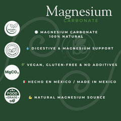 Generic carbonato de magnesio etiqueta y origen México resaltando control de calidad