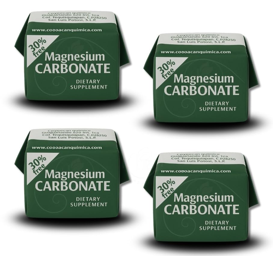 Generic carbonato de magnesio frente del empaque mostrando diseño y beneficio práctico