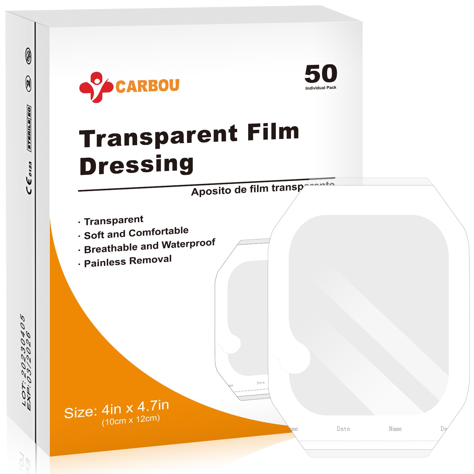 CARBOU empaque frontal mostrando pack de 50 y beneficios protector impermeable