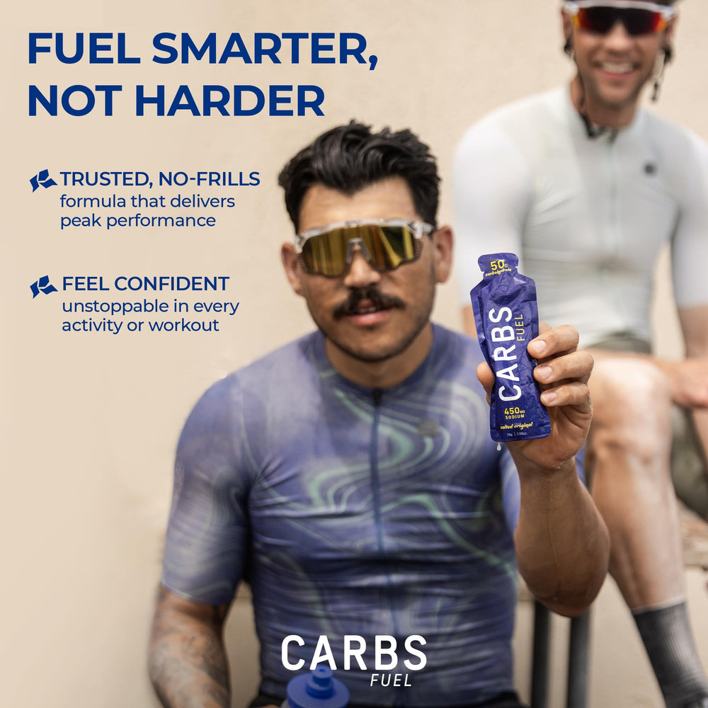 Carbs Fuel caja de 12 sobres mostrando embalaje y cantidad total