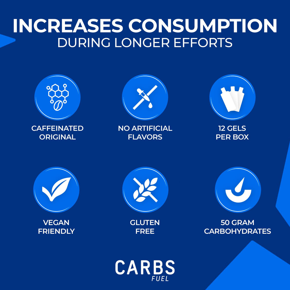 Carbs Fuel gel en mano para comparar tamaño, formato portátil y práctico