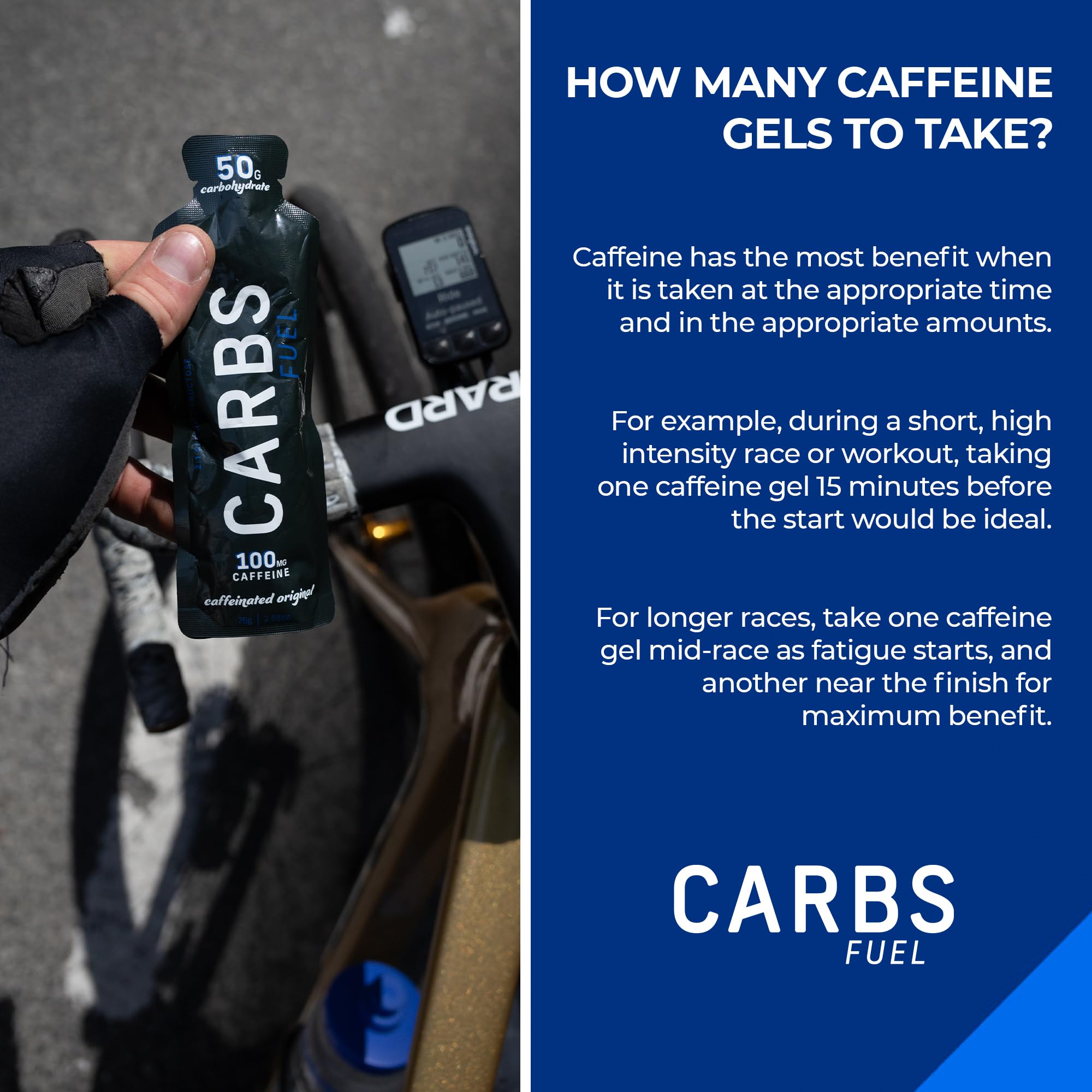 Carbs Fuel gel en uso por corredor, energía rápida en carrera