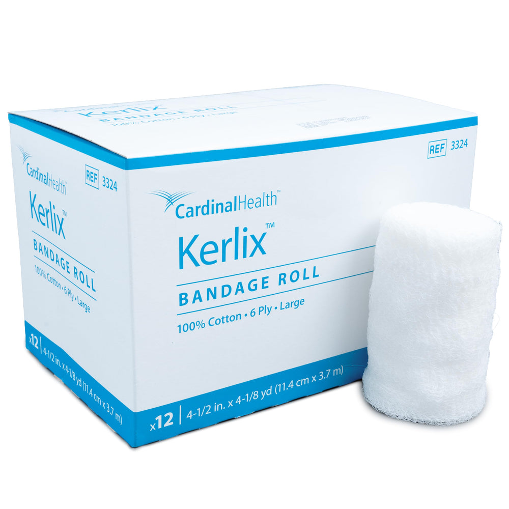 Cardinal Health Kerlix empaque frontal mostrando rollos y caja dispensadora, facilita acceso