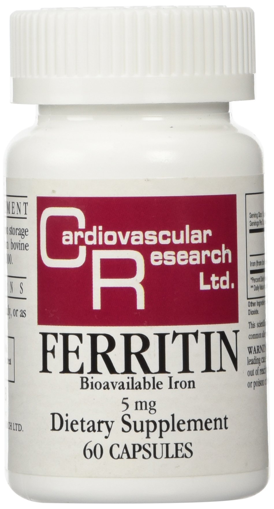 Cardiovascular Research frasco frontal mostrando etiqueta clara y 60 cápsulas para control de dosis