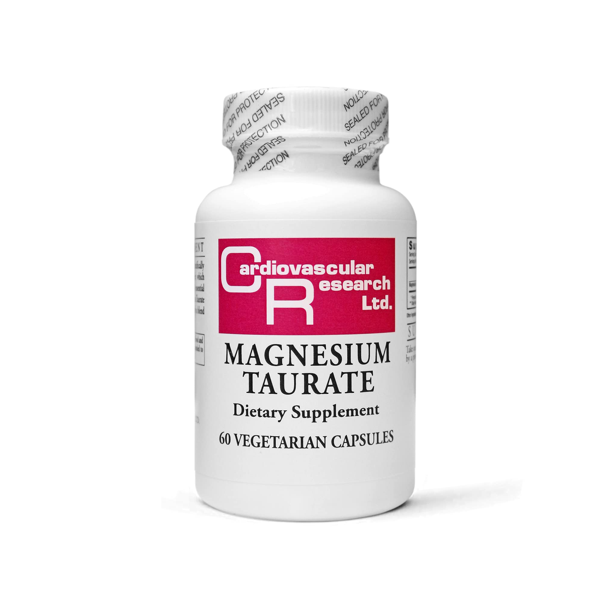 Cardiovascular Research frasco de 60 cápsulas crema blanco mostrando el envase y contenido para dosificación segura