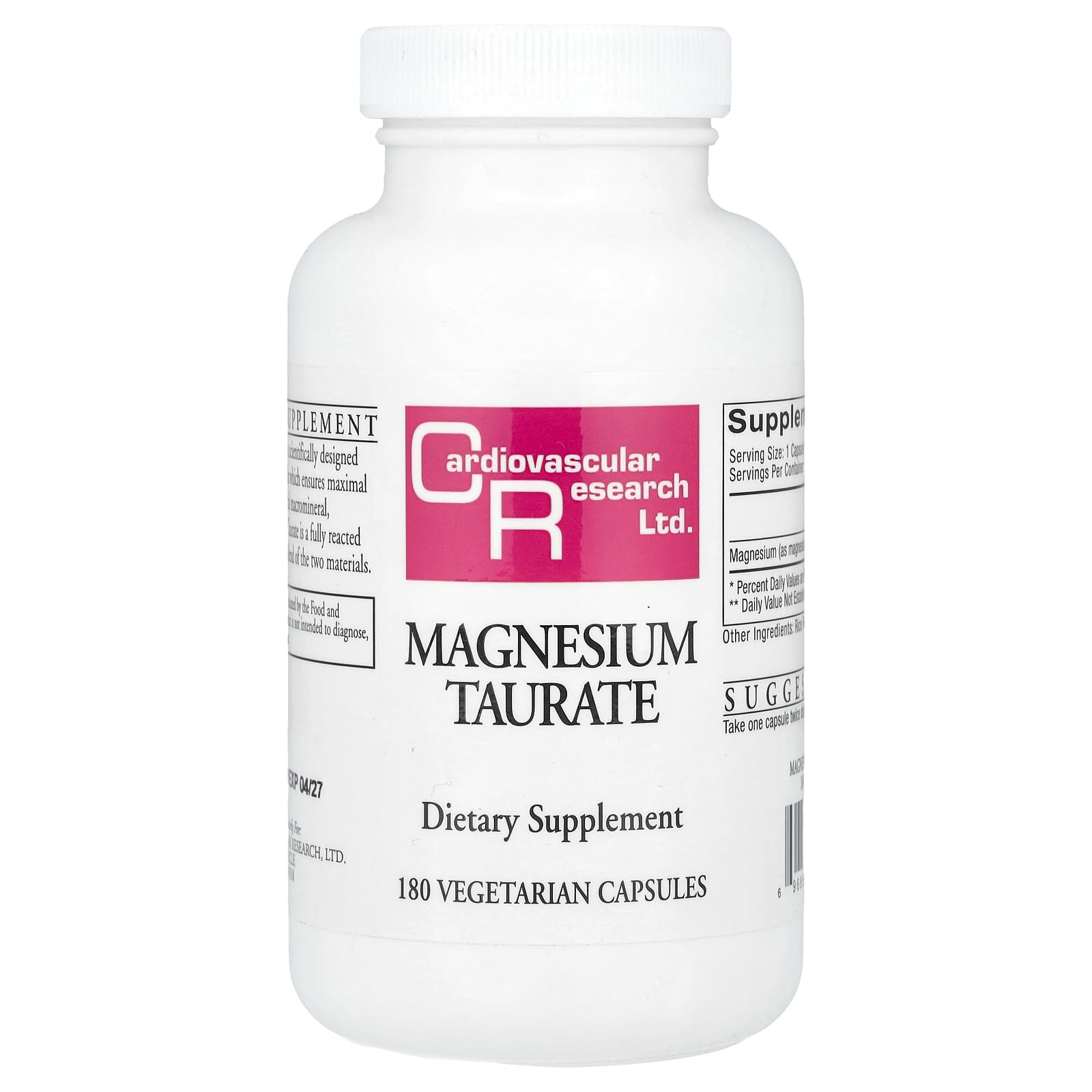 Cardiovascular Research frasco frontal mostrando 180 cápsulas y etiqueta clara