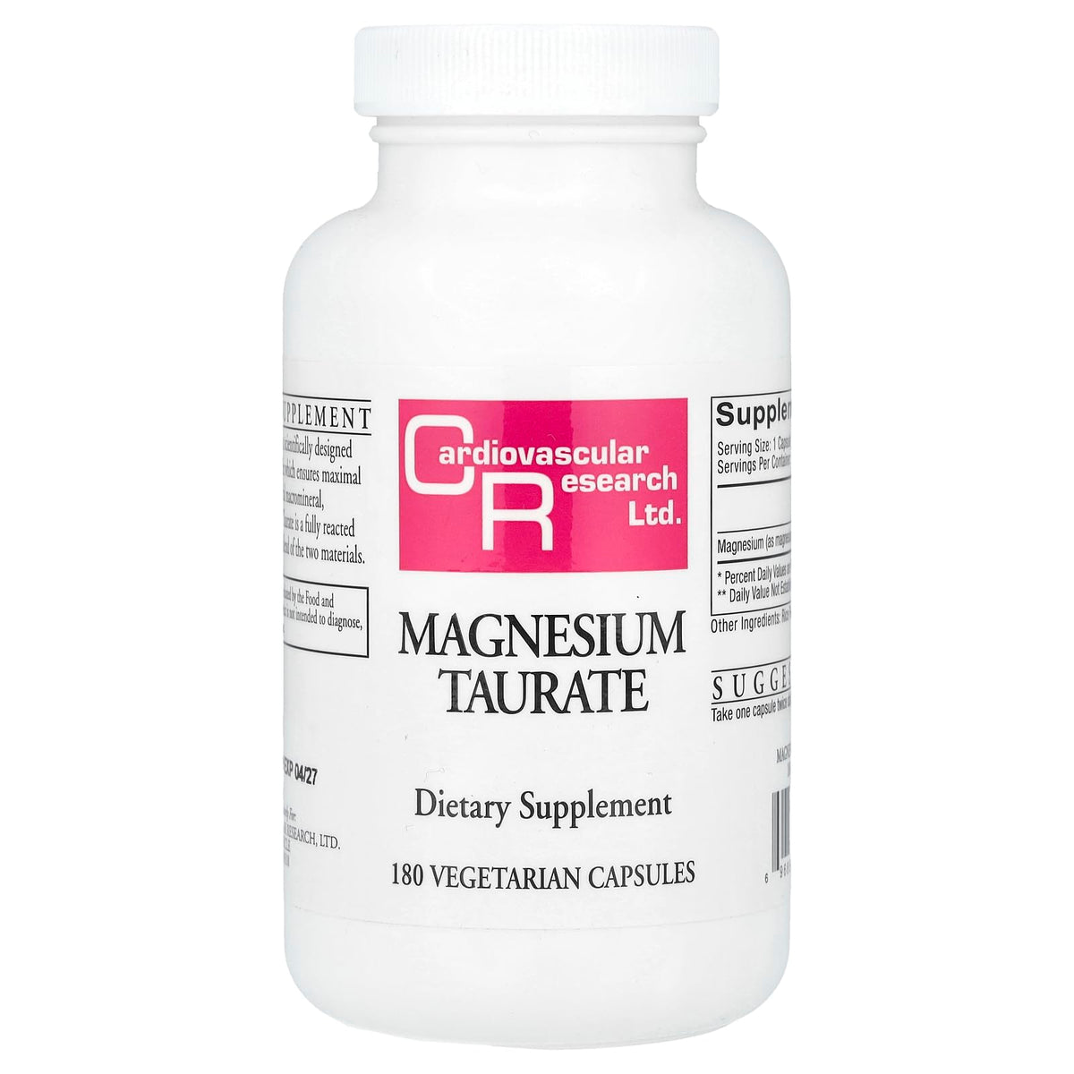 Cardiovascular Research frasco frontal mostrando 180 cápsulas y etiqueta clara