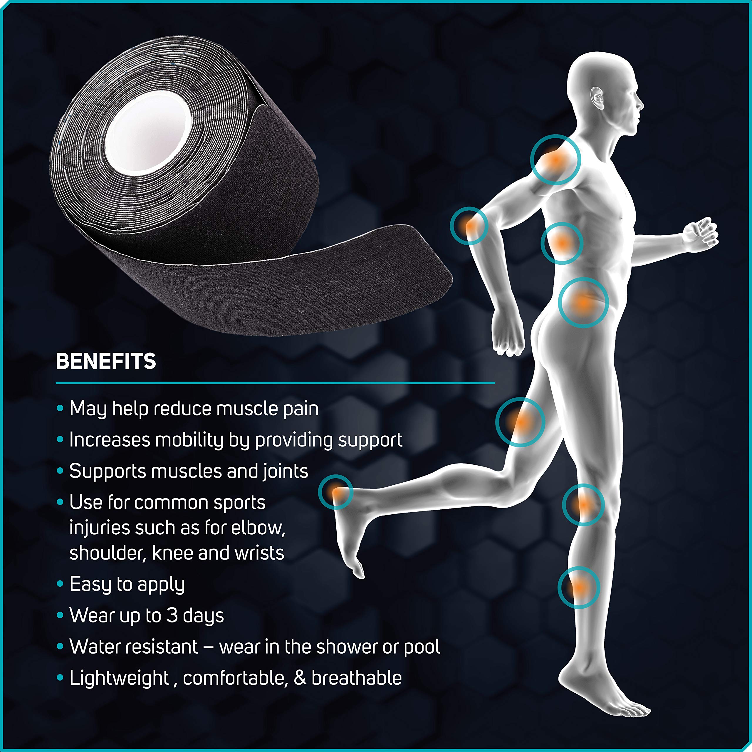 Care Science cinta aplicada en rodilla, soporte flexible durante actividad física