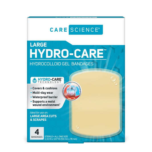 Care Science empaque delantero mostrando tamaño y cuatro unidades, protección confiable